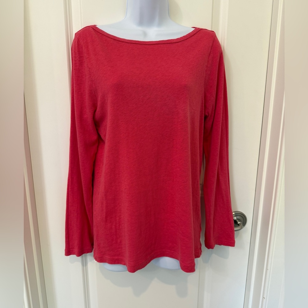 J. Crew Women's Boat Neck Painter Tee Long-Sleeve Top in Pink Size L